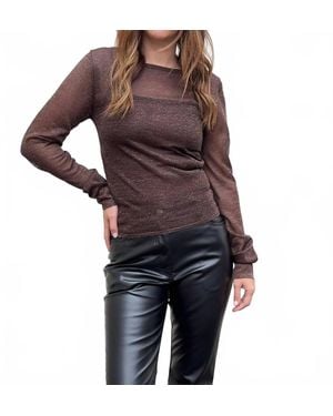 Crescent Sierra Sheer Metallic Top - Brown