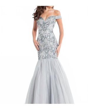 Rachel Allan Off Shoulder Mermaid Prom Dress - Gray