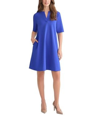 Ming Wang Stretch Deco Crepe A-Line Dress - Blue