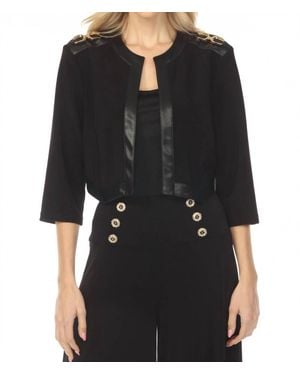 Joseph Ribkoff Faux Leather Trim Cropped Jacket - Black