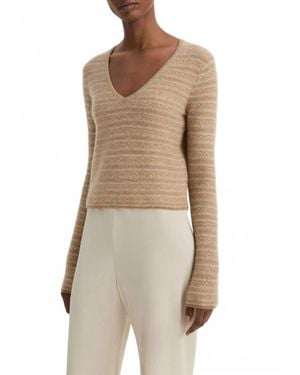 Vince Fair Isle V-Neck Long Sleeve Tee - Natural