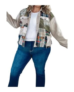 Oli & Hali Care Free Plaid Patch Button Down Jacket - Blue