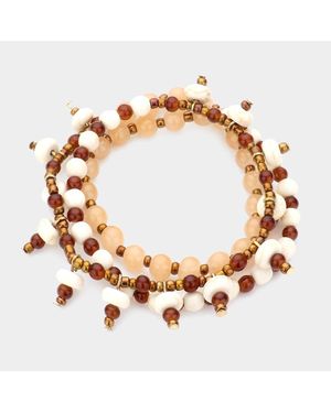 Fashnzfab Howlite Bead Spike Stretchable Bracelet Necklace Neutral - Brown