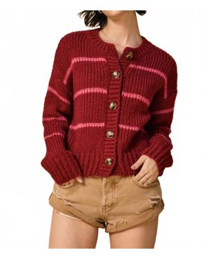 Dress Forum Fluffy Striped Button Down Cardigan - Red