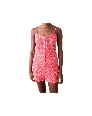 Never A Wallflower Lindsey Floral Eyelet Top - Red