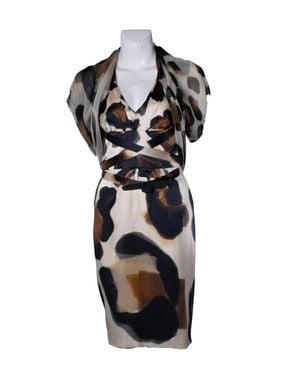 Versace Silk Printed Dress With Bolero - Black