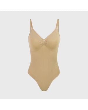TRUEDAMES Deep V Bodysuit With Push-Up & Tummy Control - Brown