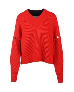 Sportmax Cropped Ribbed Knit Sweater With V-Neck And Adjustable Sleeves - Red