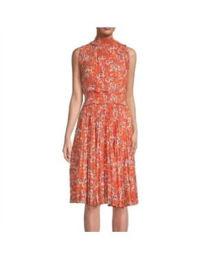 Nanette Lepore Floral Allover Pleated Midi Dress - Red