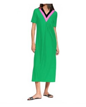 Vilagallo Contrast V-Neck Midi Dress - Green