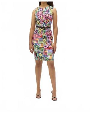 Joseph Ribkoff Abstract Print Boat Neck Sheath Dress - Red