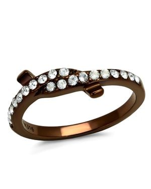 Fashnzfab Ip Coffee Light Stainless Steel Ring With Top Grade Crystal - Brown
