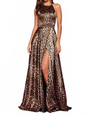 Sherri Hill Satin Halter Gown - Brown