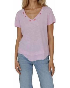 Chrldr Embroidered Ava Mock Layer Tee - Purple