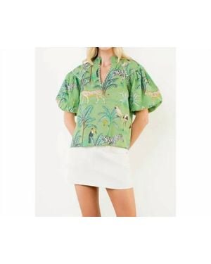Thml Animal Print Puff Sleeve Top - Green