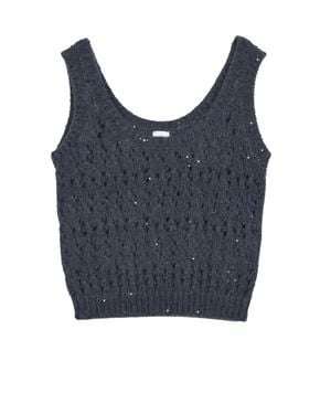 Eleventy Alpaca-Blend Openwork Lamé Cropped Top - Blue