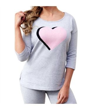 Angel 3/4 Sleeve Heart Crew Top - Gray