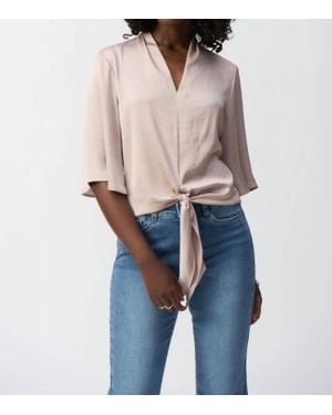 Joseph Ribkoff Satin Front Tie V-Neck Top - Blue