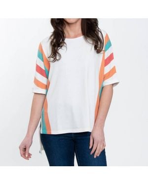 Elsie & Zoey Daya Stripe Dolman Half Sleeve Hi-Lo Top - White