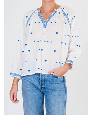 M.A.B.E V Neck Embroidered Top - Blue