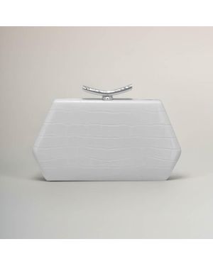 Fashnzfab Faux Leather Geometric Structured Evening Clutch Bag - Gray