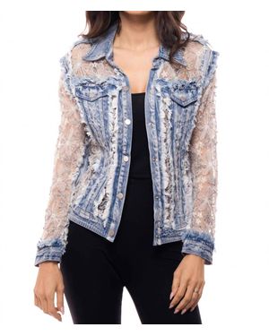 Jadore Embroidered Denim And Lace Bohemian Jacket - Blue