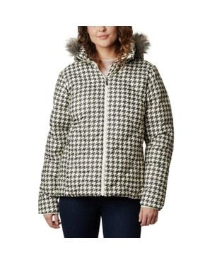 Columbia Icy Heights Ii Jacket Chalk Houndstooth Down Hooded Kfc412 - Black