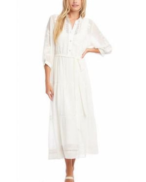 Karen Kane Tiered Maxi Dress With Tie Front - White