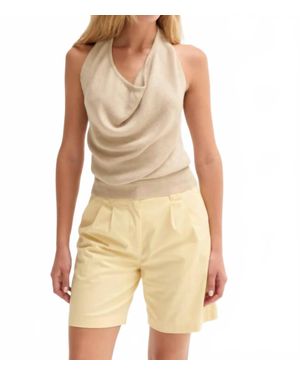 Crescent Mila Cowl Neck Halter Knit Top - Yellow