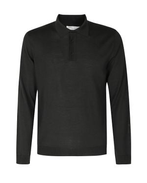 Roberto Collina Button-Down Long-Sleeve Merino Wool Polo Shirt - Black