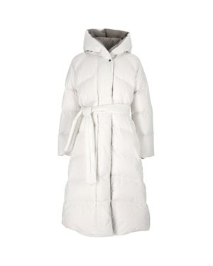 Moorer Wintra-Stp Belted Quilted Padded Hooded Jacket - White