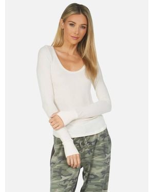 Michael Lauren Leonard Deep Scoop Neck Long Sleeve Top - White