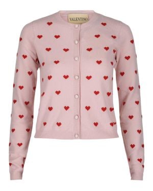 Valentino Heart Print Virgin Wool Cardigan - Pink