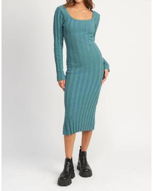 emory park Square Neck Ribbed Midi Dress - Blue