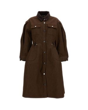 Simone Rocha Utility Pocket Hip Bustle Cotton Canvas Midi Dress - Brown