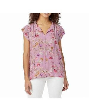 Buffalo David Bitton Flutter Sleeve Floral Top - Red