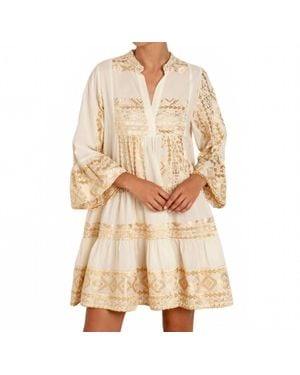 Greek Archaic Kori Adrianne Short Ruffle Sleeve Dress - Natural