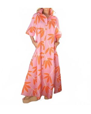 Karlie Happy Floral Button Collar Maxi Dress - Red