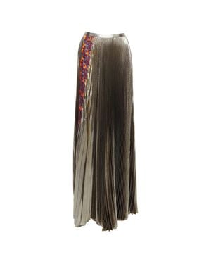 Versace Metallic Silk-Lame Baroque Trim Pleated Full Skirt - Brown