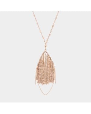 Fashnzfab Metal Chain Fringe Oval Hoop Pendant Long Necklace - White