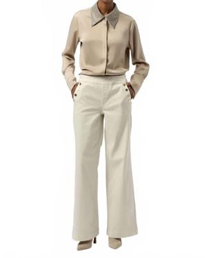 Joseph Ribkoff Collared Front-Button Long Sleeve Top - Natural