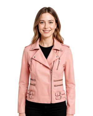 Infinity Leather Leather Tan Brando Biker Jacket-Constantia - Pink