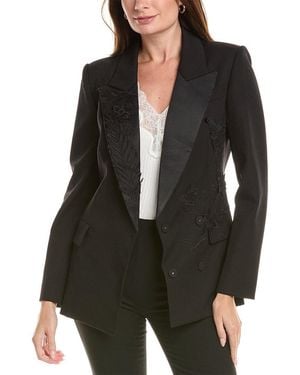 Oscar de la Renta Floral & Fauna Silk-Lined Wool Jacket - Black