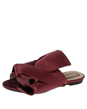 N°21 N21 Burgundy Satin Raso Knot Peep Toe Mules - Red