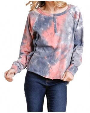 Umgee Tie Dye Henley Top - Gray