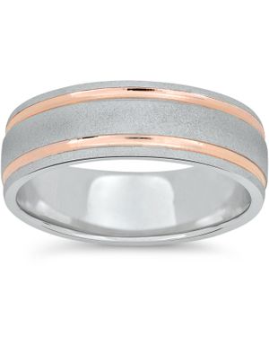 Pompeii3 14K Rose & Two Tone 7Mm Brushed Wedding Band - Metallic