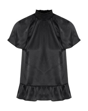 Rachel Zoe Harbor High Smocked Neckline Ruffled Silk Blouse - Black
