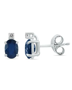 SSELECTS 14K 5X3Mm Oval Sapphire And Diamond Earrings - Blue
