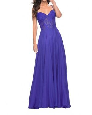 La Femme Lace Bustier Prom Dress - Purple