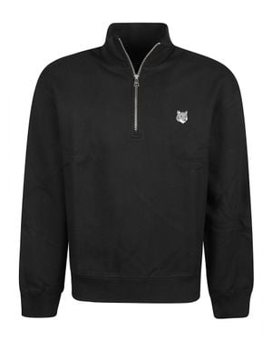 Maison Kitsuné Half-Zip Organic Cotton Sweatshirt - Black
